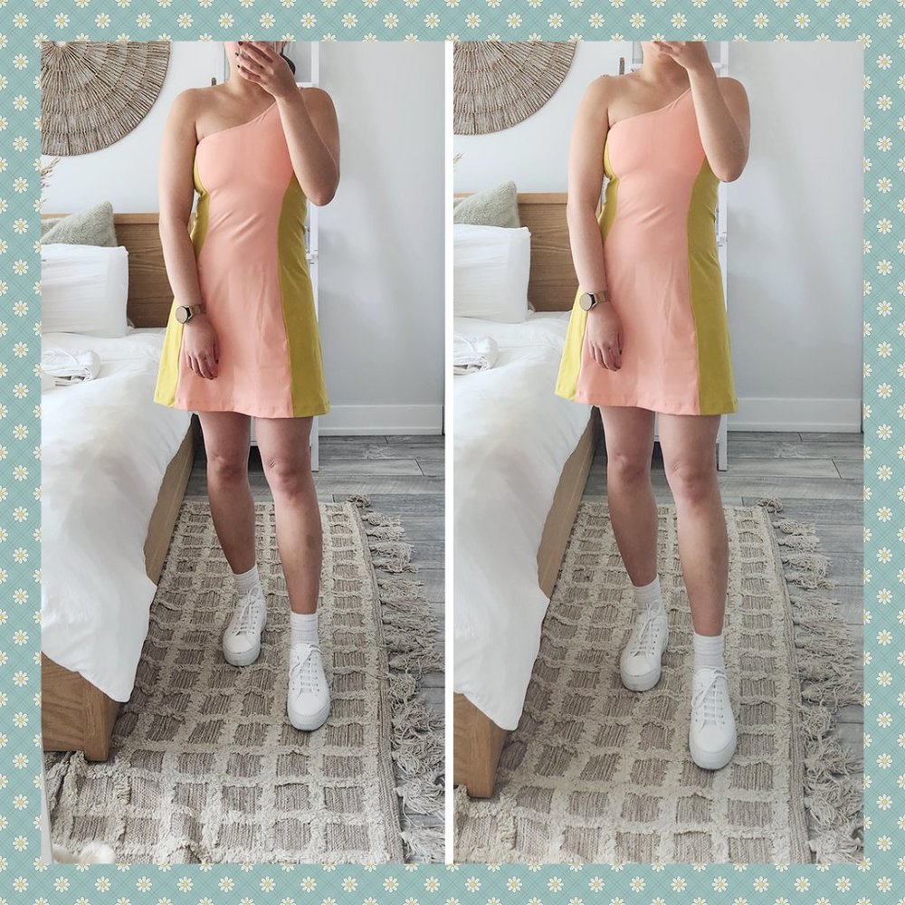 BNWT Outdoor Voices One Shoulder Dress - Unlined in Nectarine/Dijon